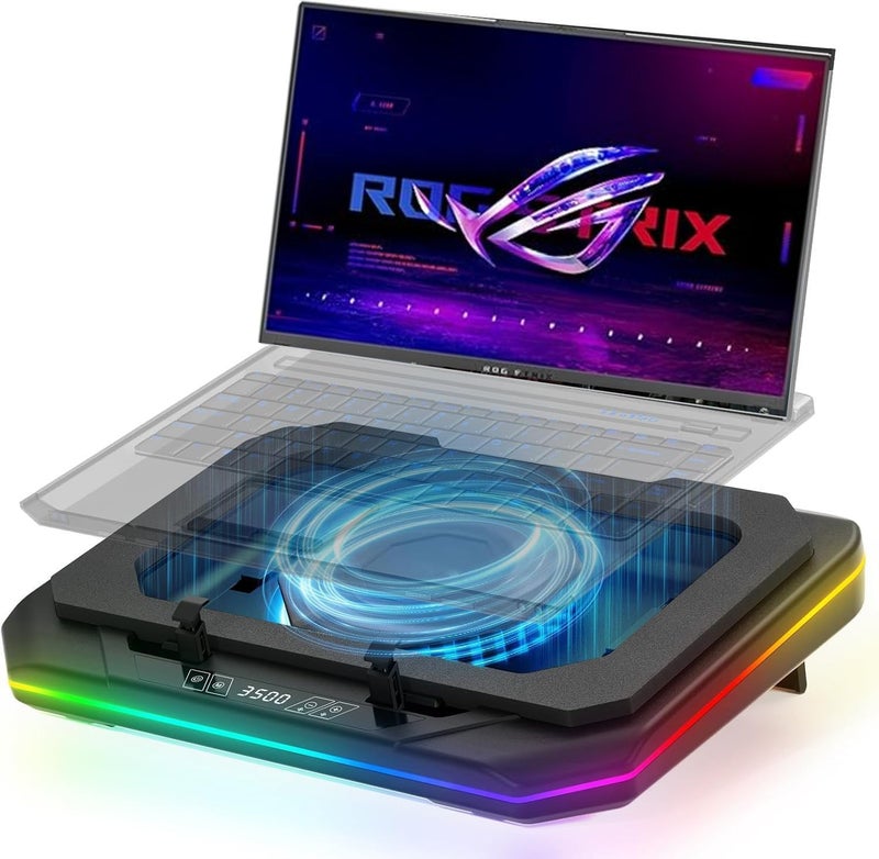 PHAPPY Cooling Pad for Asus ROG M16 M15 Zephyrus Strix G16 G17 G14 G15 S S17 14-17 inch Gaming Laptop, Cooler with Powerful Turbo Fan Can Fast Cooling CPU+GPU 40°C, 6 RGB Light Mode,Touch Start - Image 1